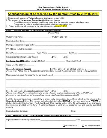 Variance Request Form 13-14 - King George County Schools