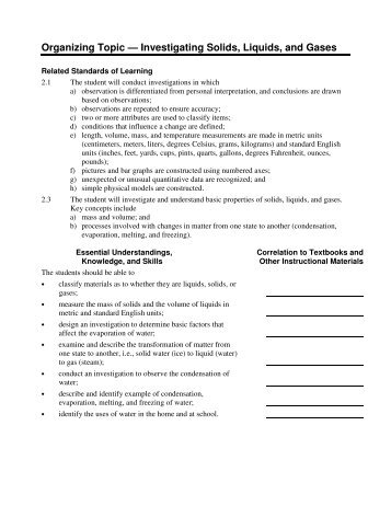 Organizing Topic â Investigating Solids, Liquids, and Gases