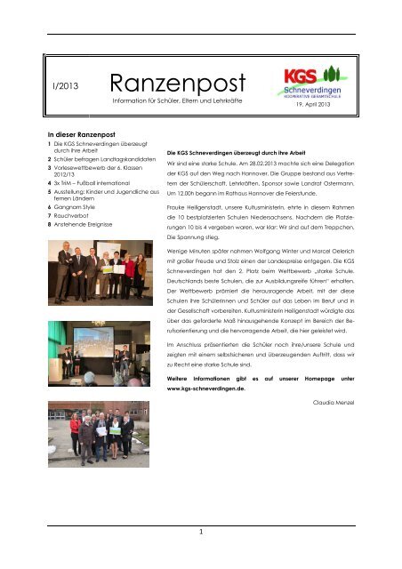 Ranzenpost 1-2013 - KGS Schneverdingen