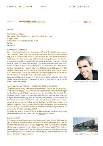 Newsletter 07/2010 - Kunsthochschule Berlin-WeiÃensee