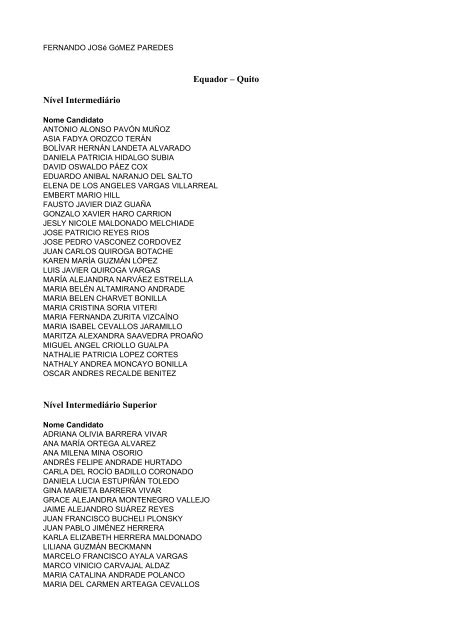 Resultado Celpe-Bras 1º/2007 - Ministério da Educação