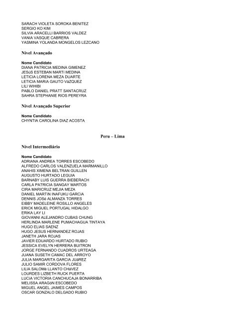 Resultado Celpe-Bras 1º/2007 - Ministério da Educação