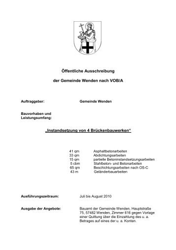 Ãffentliche Ausschreibung der Gemeinde Wenden nach VOB/A ...