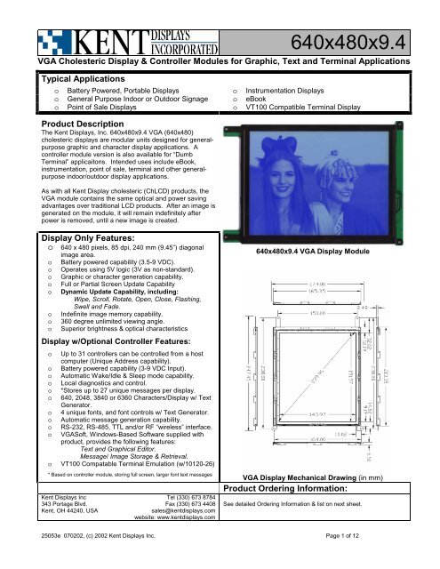 1/8 VGA Display Spec. Sheet - KHALUS Electronics