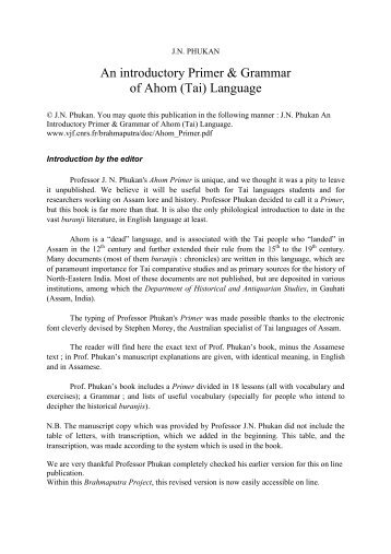 An Introductory Primer & Grammar of Ahom (Tai) Language - Khamkoo