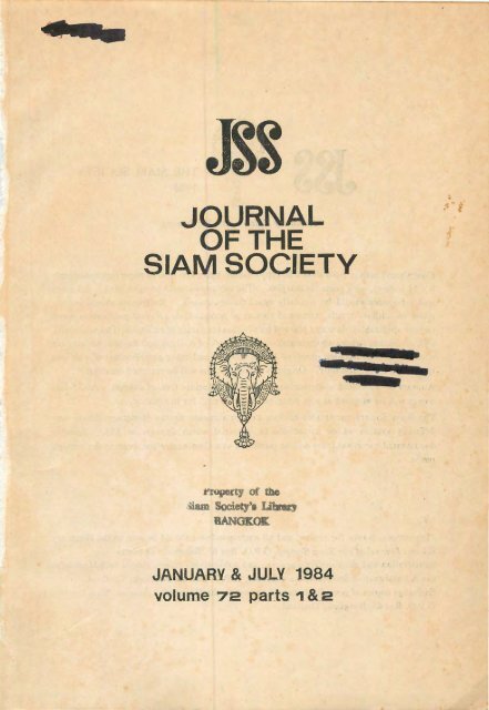 The Journal of the Siam Society Vol. LXXII, Part 1-2, 1984 - Khamkoo