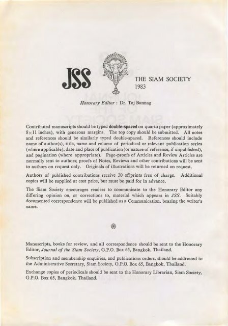 The Journal of the Siam Society Vol. LXXI, Part 1-2, 1983 - Khamkoo