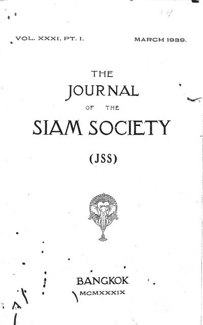 The Journal Of The Siam Society Vol Xxxi Part 1 3 1939 Khamkoo