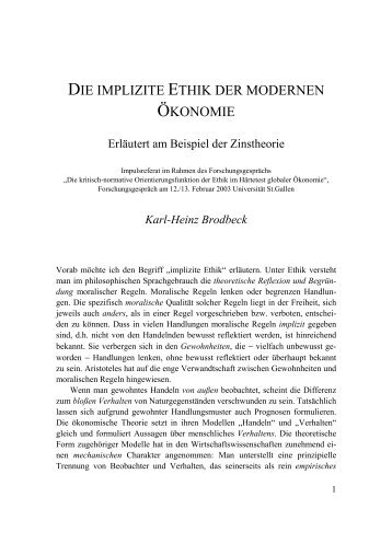 Die implizite Ethik der modernen Ãkonomie - Karl-Heinz Brodbeck