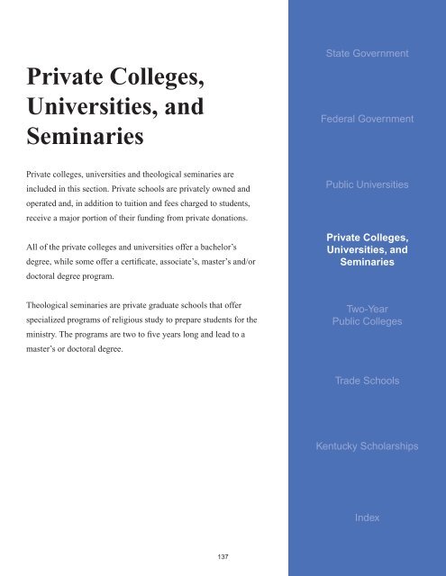 Private Colleges, Universities, and Seminaries - KHEAA