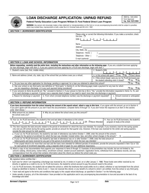 Loan Discharge Application: Unpaid Refund form - KHEAA