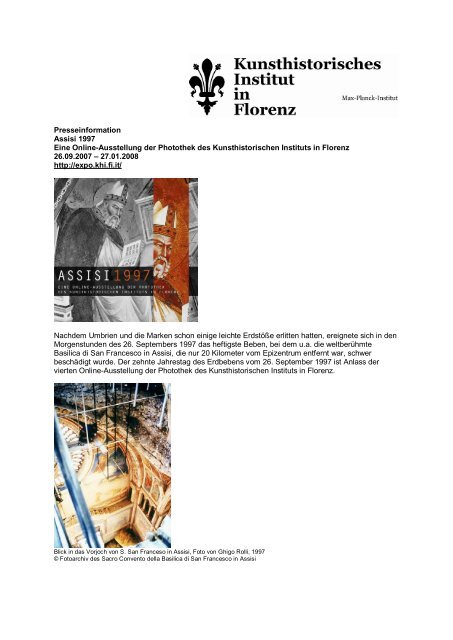 Pressemitteilung - Kunsthistorisches Institut in Florenz