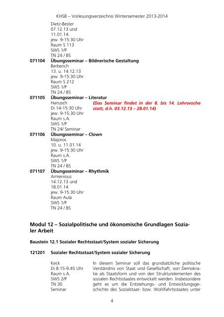 1. Semester / Bachelorstudiengang Soziale Arbeit (reakk.) - KHSB