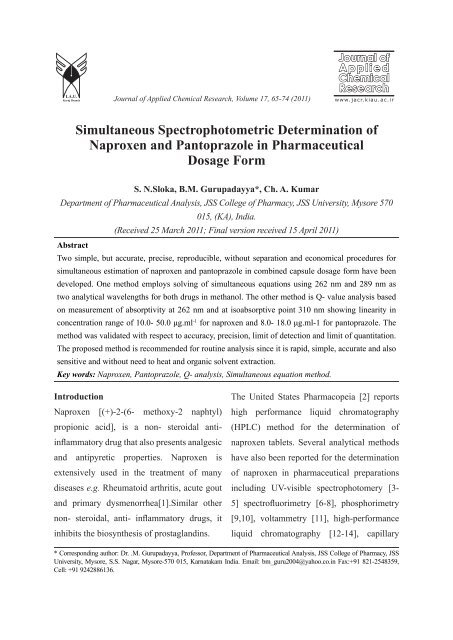 Simultaneous Spectrophotometric Determination of Naproxen and ...