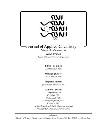 Journal of Applied Chemistry Islamic Azad University Karaj Branch