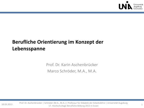 Berufliche Orientierung im Konzept der Lebensspanne - KIBB