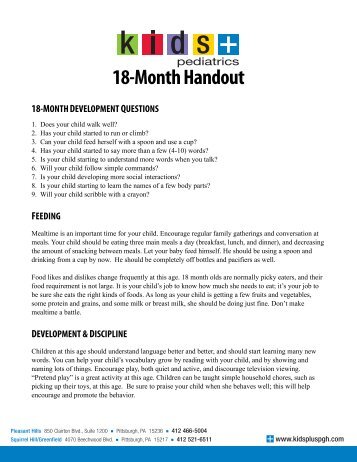 18-Month Handout - Kids Plus Pediatrics