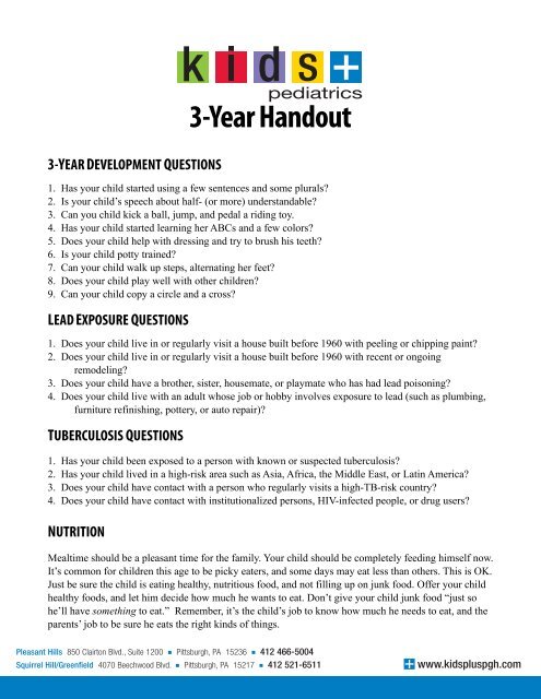 3-Year Handout - Kids Plus Pediatrics