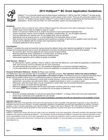 provincial application form - KidSportâ¢ Canada