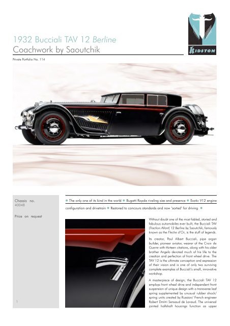 1932 Bucciali TAV 12 B e r l i n e Coachwork by Saoutchik - Kidston