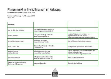 Aussteller Pflanzenmarkt 2013 - Freilichtmuseum am Kiekeberg