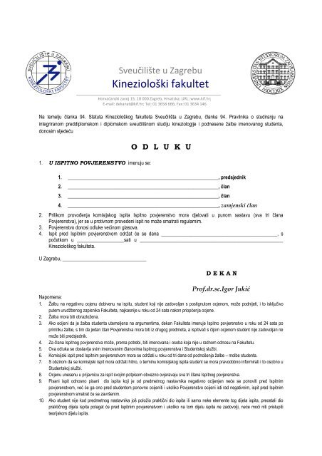 zalba - Kineziološki fakultet - Sveučilište u Zagrebu