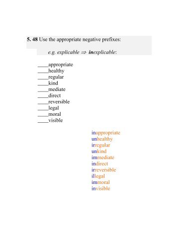 5. 48 Use the appropriate negative prefixes: e.g. explicable ...