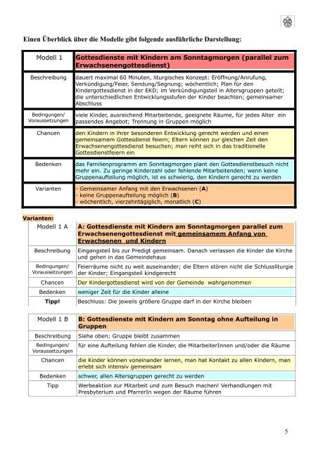 Modelle und Formen von Kindergottesdienst - Kindergottesdienst in ...