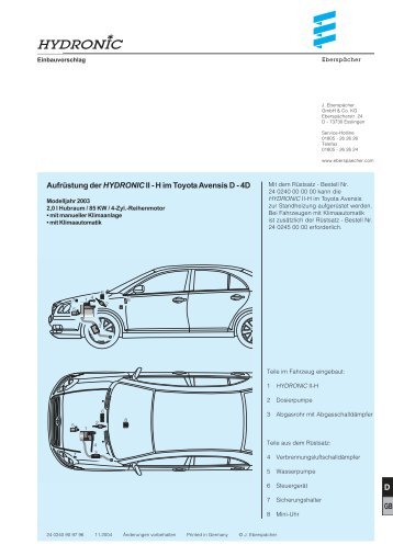 Aufrüstung derHYDRONIC II - H im Toyota Avensis D - 4D ... - SoeAuto