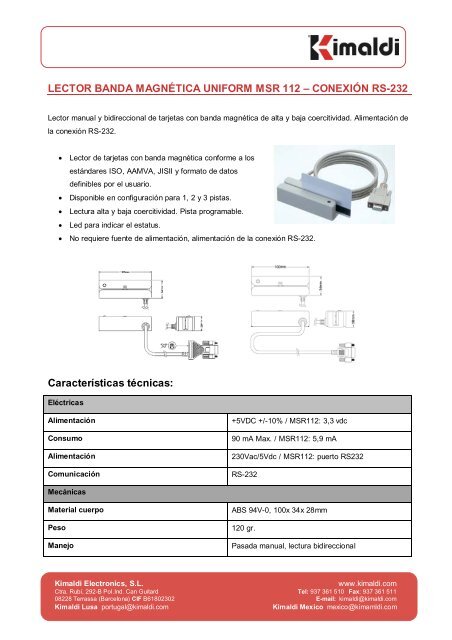 LECTOR BANDA MAGNÃTICA UNIFORM MSR 112 ... - Kimaldi