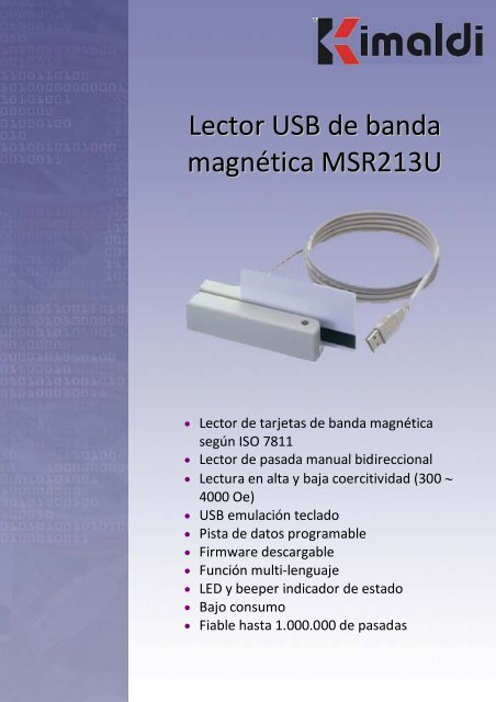 Lector USB de banda magnÃ©tica MSR213U - Kimaldi