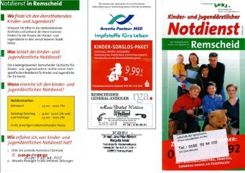 Flyer des kinder- und jugendÃ¤rztlichen Notdiensts Remscheid