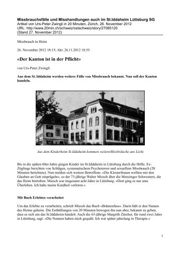 Artikel in 20 Minuten, ZÃ¼rich, vom 26. November 2012 als PDF