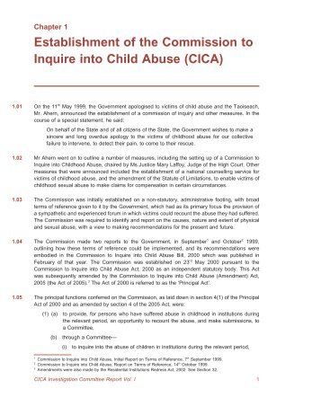 Establishment of the Commission to Inquire into Child Abuse (CICA)
