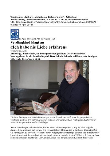 Artikel von Simona Marti, 20 Minuten, ZÃ¼rich, 10. April 2013, mit 65 ...