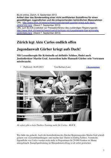 Zürich legt Akte Carlos endlich offen Jugendanwalt Gürber kriegt ...