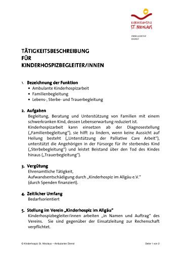 TÄTIGKEITSBESCHREIBUNG TÄTIGKEITSBESCHREIBUNG FÜR ...