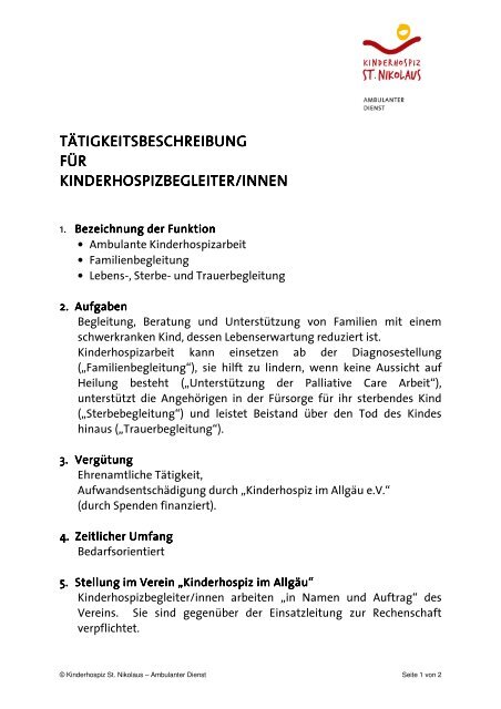 TÄTIGKEITSBESCHREIBUNG TÄTIGKEITSBESCHREIBUNG FÜR ...