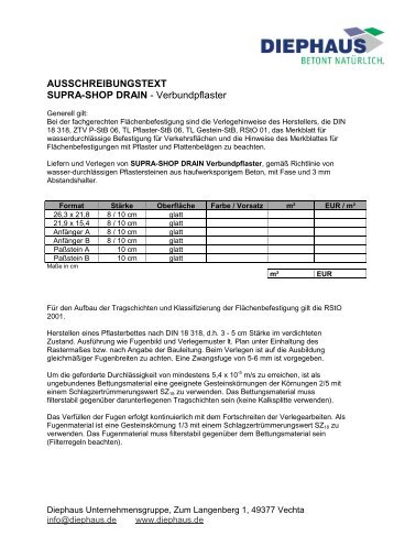 ausschreibungstext supra-shop drain - Diephaus