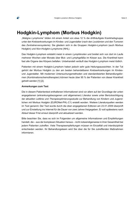 Hodgkin-Lymphom (Morbus Hodgkin) - Kinderkrebsstiftung