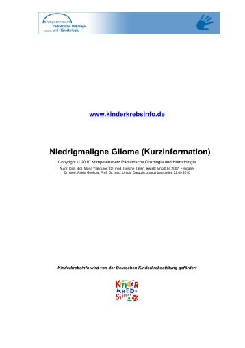Niedrigmaligne Gliome (Kurzinformation) - Kinderkrebsstiftung