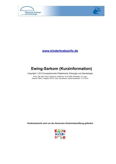 Ewing-Sarkom (Kurzinformation) - kinderkrebsinfo.de