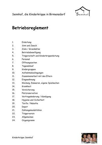 Betriebsreglement - Kinderkrippe Sennhof