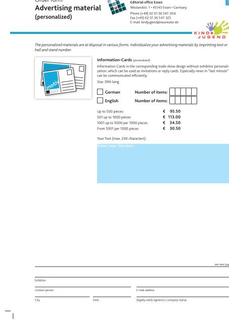 Order forms Media Shop (pdf file) - Kind + Jugend