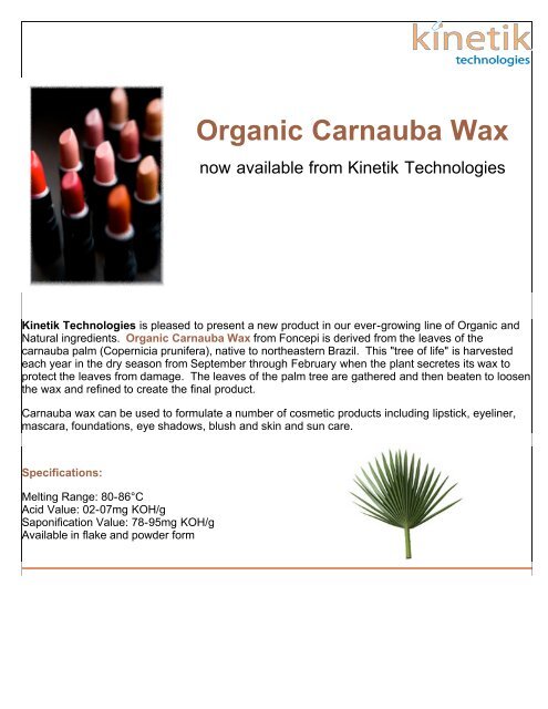 Organic Carnauba Wax Kinetik Technologies
