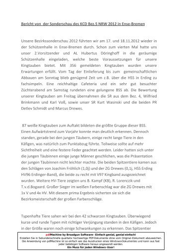 Bericht von der Sonderschau des KCD Bez.5 NRW 2012 in Ense ...