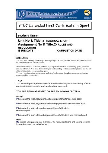 BTEC Extended First Certificate in Sport - kings-grove.cheshire.sch.uk