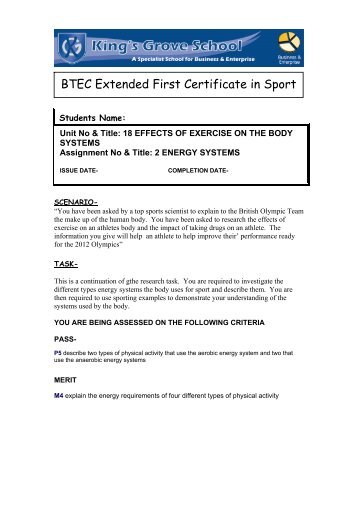 BTEC Extended First Certificate in Sport - kings-grove.cheshire.sch.uk