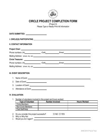 CIRCLE PROJECT COMPLETION FORM - The King's Daughters