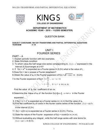 ma1201-transforms and partial differential equations - Kings College ...